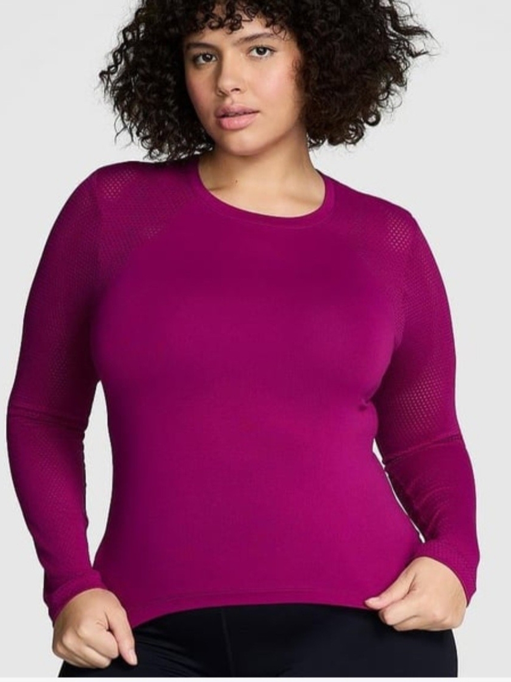 Victoria's Secret PINK- Soft Seemless Long Sleeve Mesh Top- Magenta- MED. NWT